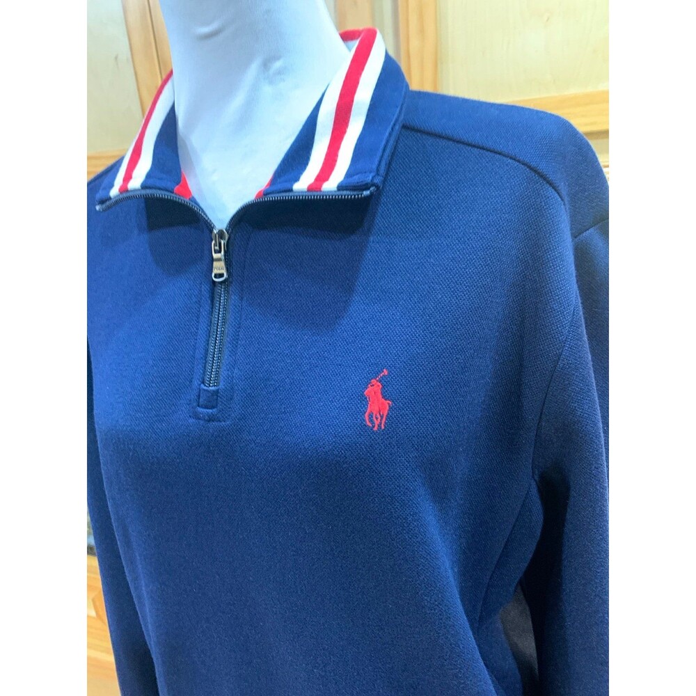 Ralph Lauren High Neck 1/4 Zip Sweater Size M Acrylic Blue LIKE NEW - Picture 2 of 9